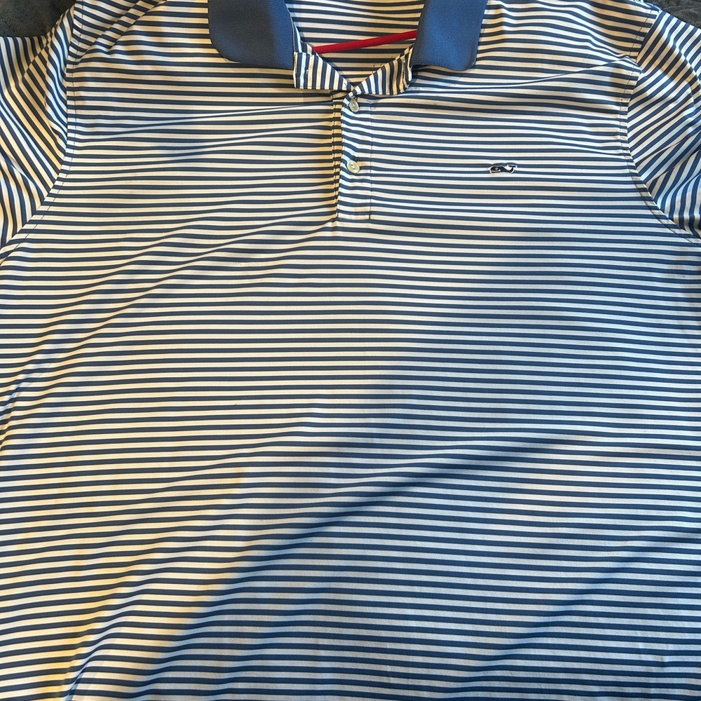Vineyard Vines Navy and White Striped Polo
